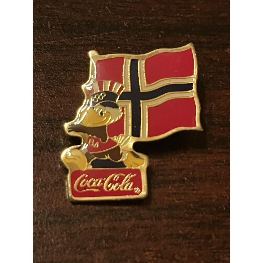 Vintage 1984 Los Angeles Olympics Coca Cola‎ Sam Eagle Norway Flag Lapel Pin